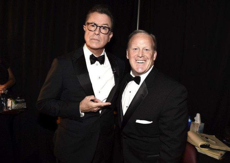 Sean Spicer and Stephen Colbert at the 2017 Emmys.