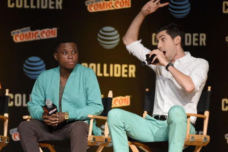 Mpho Koaho (L) and Max Landis speak onstage during the Dirk Gently's Holistic Detective Agency - BBC AMERICA Official Panel during 2017 New York Comic Con on October 6, 2017 in New York City.
