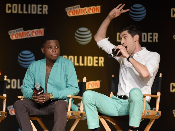 Mpho Koaho (L) and Max Landis speak onstage during the Dirk Gently's Holistic Detective Agency - BBC AMERICA Official Panel during 2017 New York Comic Con on October 6, 2017 in New York City.