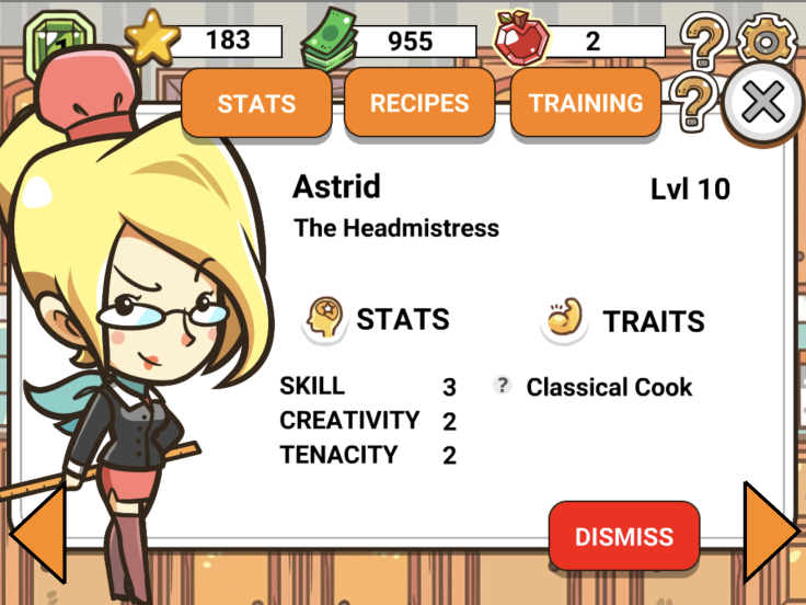 Each chef you add to your team has specific traits and specialties that can help during cooking battles.