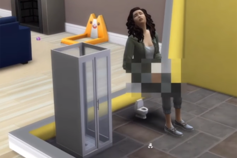 Check out this Sim pooping on a tiny toilet. 