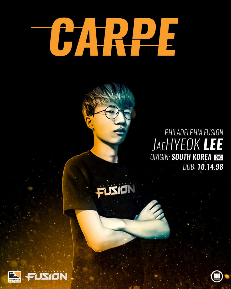 Jae “Carpe” Hyeok Lee will play for the Philadelphia Fusion in the 2018 Overwatch League