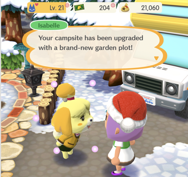 Setting up your garden is easy. Simply see Isabelle at the new garden plot to the left of your campground.