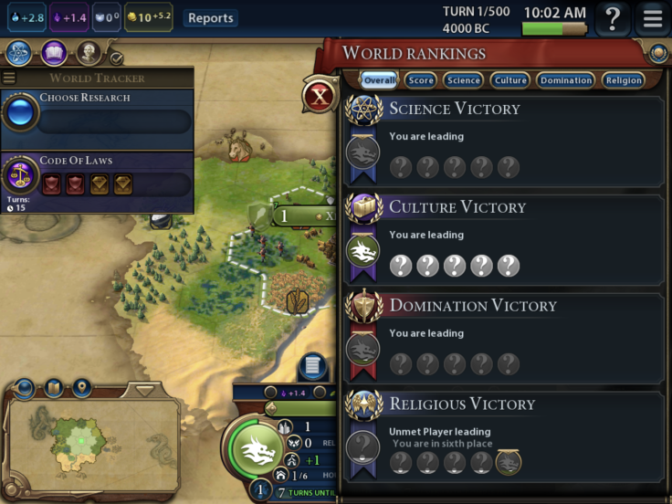 There are five ways to win at Civ 6. Be sure to make one of the victories your primary focus early on.