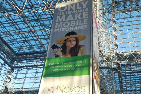 One of the many banners that hang from the rafters of the Jacob K. Javits Center