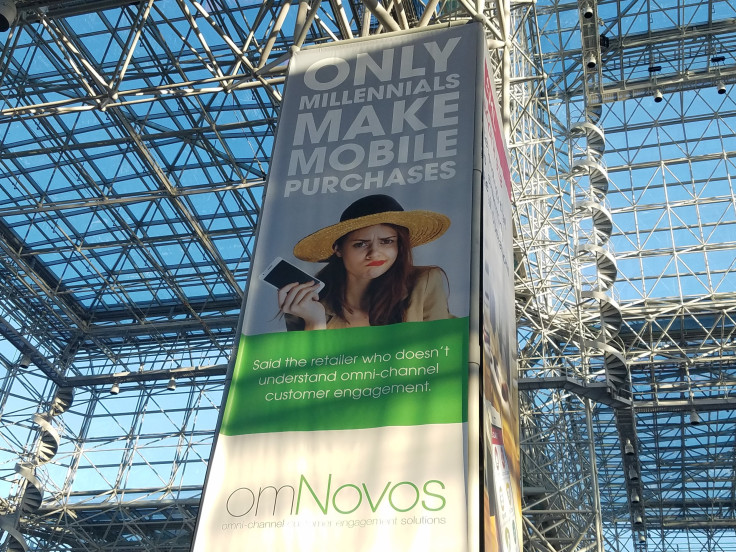 One of the many banners that hang from the rafters of the Jacob K. Javits Center