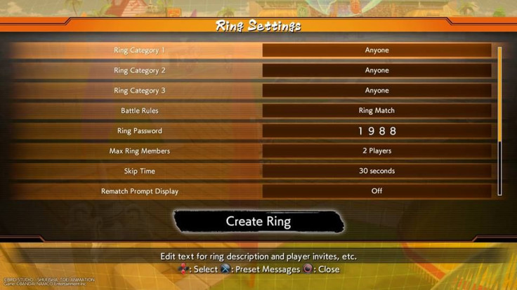 Some of the Ring Match settings. 