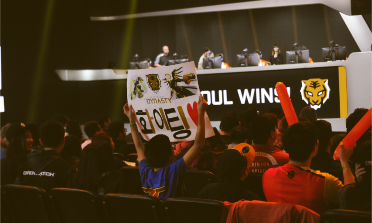 The crowd in week 4 of the Overwatch League cheers on Seoul Dynasty.