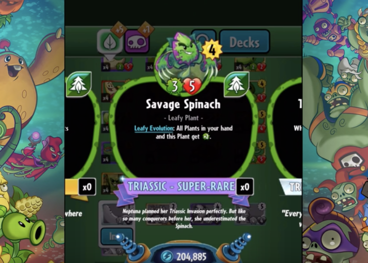 Savage Spinach is a new Super Rare card in the latest PvZ Heroes Triassic Triumph card pack
