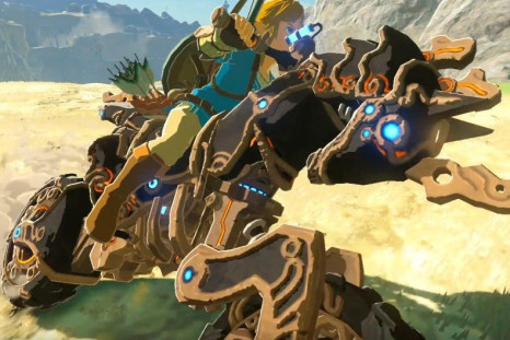 Link rides atop a special bike available with purchase of The Legend of Zelda: Breath of the Wild DLC.