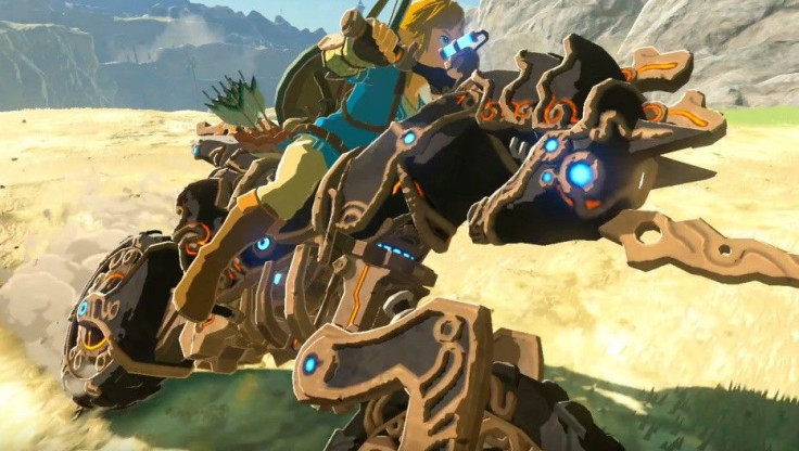 Link rides atop a special bike available with purchase of The Legend of Zelda: Breath of the Wild DLC.