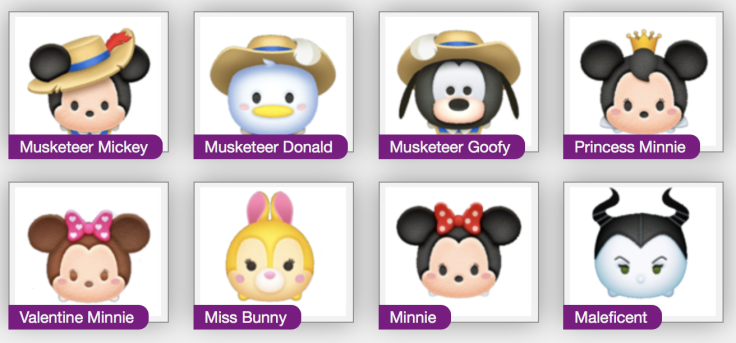 Valentines Minnie and Musketeer Mickey are among 43 different M initialed Tsum Tsum to use in the Sweetheart Event.