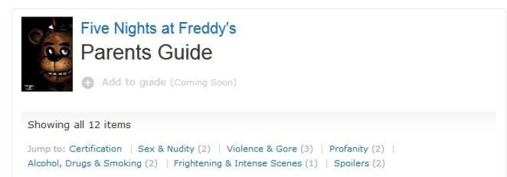 The Five Nights At Freddy's movie probably won't contain all of these suggestive content warnings.