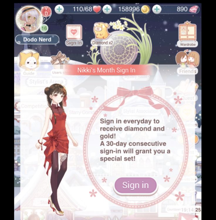 Love Nikki offers tons of rewards for logging in daily, so be sure to collect them every day!