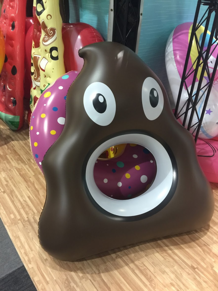A poop-themed inflatable pool toy