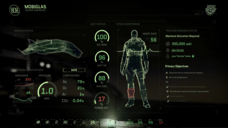 Here's a look at the MobiGlass dashboard for Squadron 42.