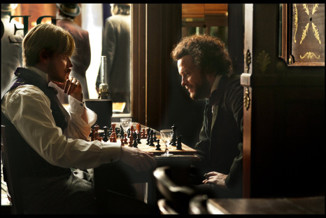 Friedrich Engels (Stefan Konarske) and Karl Marx (August Diehl) begin a debauched night of chess and too much drinking in The Young Karl Marx.
