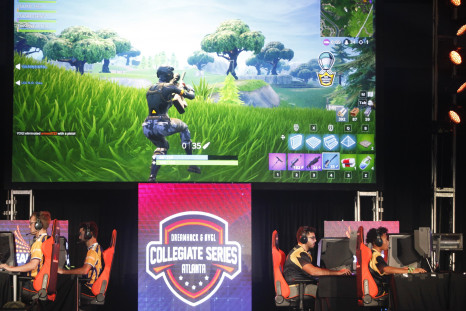 Students from Louisiana State University and The University of Washington compete in the online game Fortnite during DreamHack Atlanta 2018 at the Georgia World Congress Center on November 16, 2018 in Atlanta, Georgia.