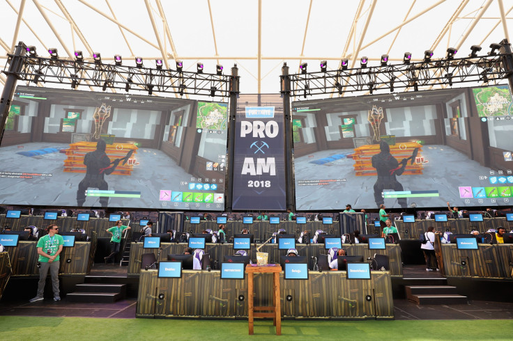 The Fortnite trophy is displayed as gamers compete in the Epic Games Fortnite E3 Tournament at the Banc of California Stadium on June 12, 2018 in Los Angeles, California.