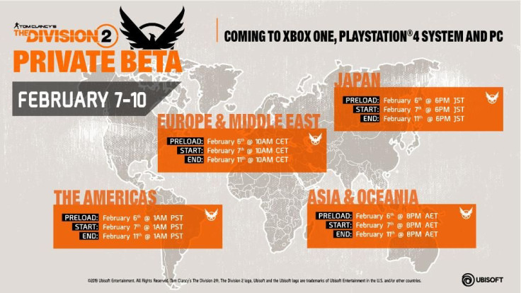 Information on when you can pre-load and start the Division 2 beta