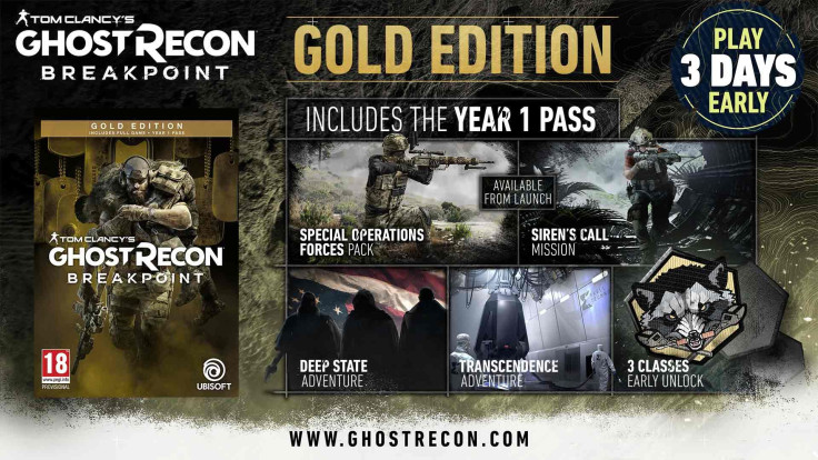 The Gold Edition features the Ghost Recon Breakpoint base game plus a season pass to all of the content to be released in Year 1.
