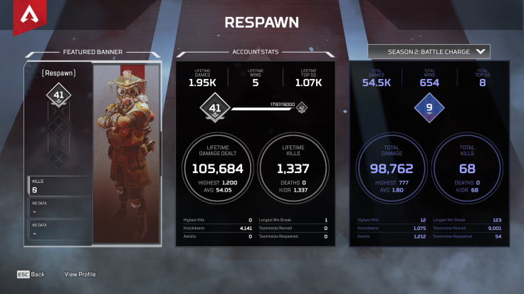 Apex Legends introduces new stats page.
