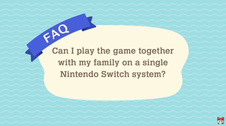 The first question from the FAQ section of the February 20th, 2020 Nintendo Direct for Animal Crossing: New Horizons