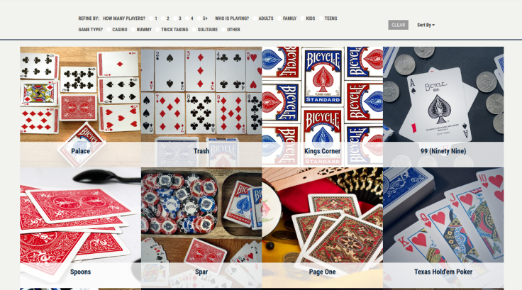 The Bicycle website makes it easy to sort through all the different games to find the right one for your group