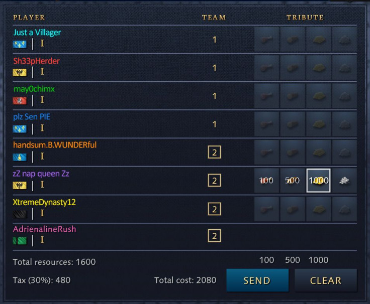 Send Resources in Bulk via Tribute Menu