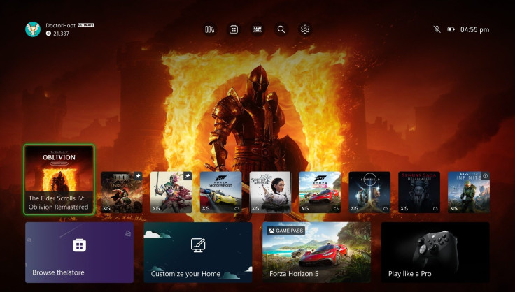 Xbox dashboard with dynamic background and game tiles