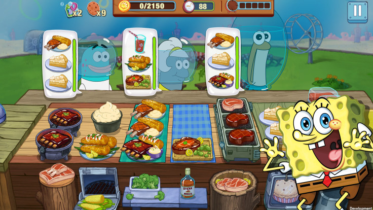 SpongeBob cooking in a fast-paced kitchen game