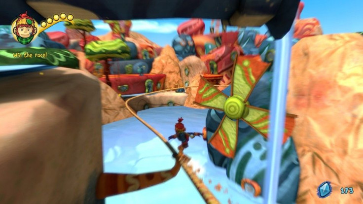 One of several rail-grinding segments that you'll encounter while playing The Last Tinker: City of Colors