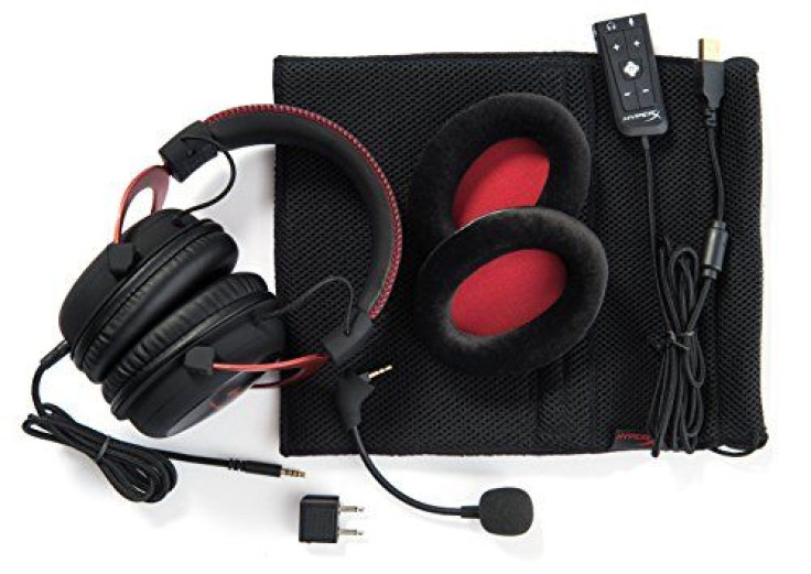 Everything the HyperX Cloud II comes with: Headphones, microphone arm, airplane adapter, velour ear covers, and a carrying bag to hold it all