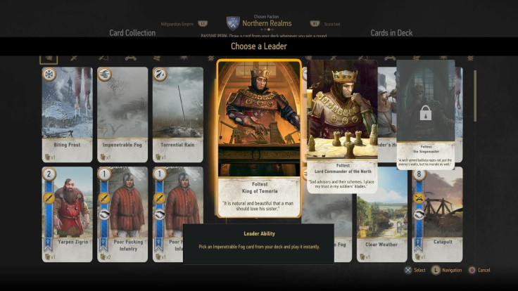 Proper use of leader cards,like the King of Temeria, can frequently be the deciding factor in close Gwent matches