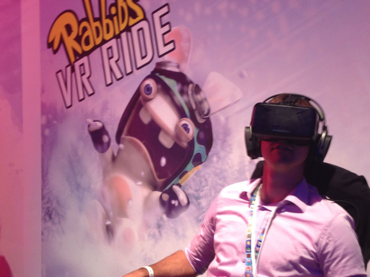 An E3 2015 patron demos Rabbids VR Ride on the Oculus Rift.